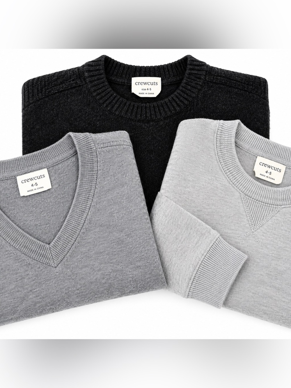 J. Crew Kids Crew & V-Neck Sweater Set in Black and Gray - 3 Sweater Bundle